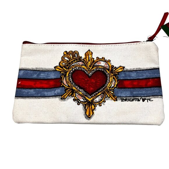 NWT Brighton In Love We Trust Heart Pouch Set Canvas Leather Zipper Bags - Picture 3 of 13